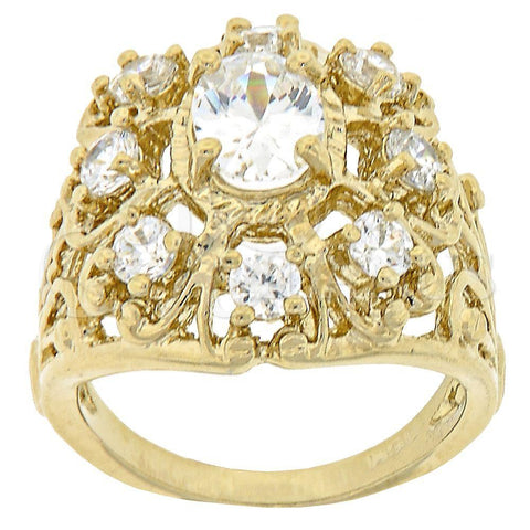 Oro Laminado Multi Stone Ring, Gold Filled Style with White Cubic Zirconia, Diamond Cutting Finish, Golden Finish, 5.165.005.08 (Size 8)