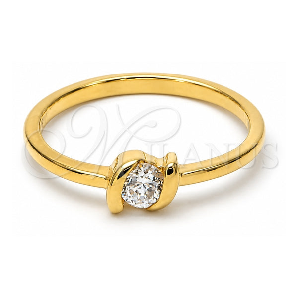 Oro Laminado Multi Stone Ring, Gold Filled Style Solitaire Design, with White Cubic Zirconia, Polished, Golden Finish, 5.166.028.07 (Size 7)