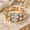 Oro Laminado Multi Stone Ring, Gold Filled Style Baguette Design, with White Cubic Zirconia, Polished, Golden Finish, 5.166.008.07 (Size 7)