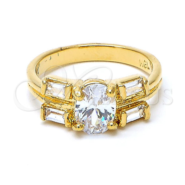 Oro Laminado Multi Stone Ring, Gold Filled Style Baguette Design, with White Cubic Zirconia, Polished, Golden Finish, 5.166.008.07 (Size 7)