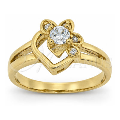 Oro Laminado Multi Stone Ring, Gold Filled Style Flower Design, with White Cubic Zirconia, Polished, Golden Finish, 5.166.013.08 (Size 8)