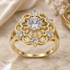 Oro Laminado Multi Stone Ring, Gold Filled Style Flower Design, with White Cubic Zirconia, Diamond Cutting Finish, Golden Finish, 5.172.034.07 (Size 7)