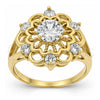 Oro Laminado Multi Stone Ring, Gold Filled Style Flower Design, with White Cubic Zirconia, Diamond Cutting Finish, Golden Finish, 5.172.034.07 (Size 7)