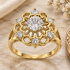 Oro Laminado Multi Stone Ring, Gold Filled Style Flower Design, with White Cubic Zirconia, Diamond Cutting Finish, Golden Finish, 5.172.034.08 (Size 8)