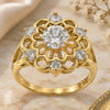 Oro Laminado Multi Stone Ring, Gold Filled Style Flower Design, with White Cubic Zirconia, Diamond Cutting Finish, Golden Finish, 5.172.034.09 (Size 9)