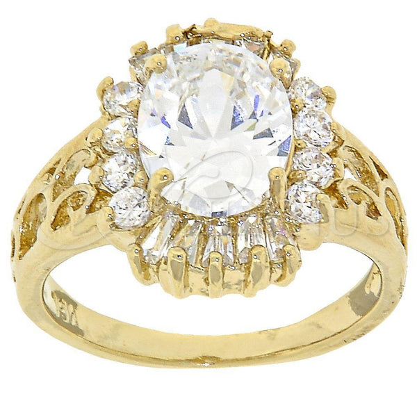 Oro Laminado Multi Stone Ring, Gold Filled Style Cluster Design, with White Cubic Zirconia, Polished, Golden Finish, 5.167.006.08 (Size 8)