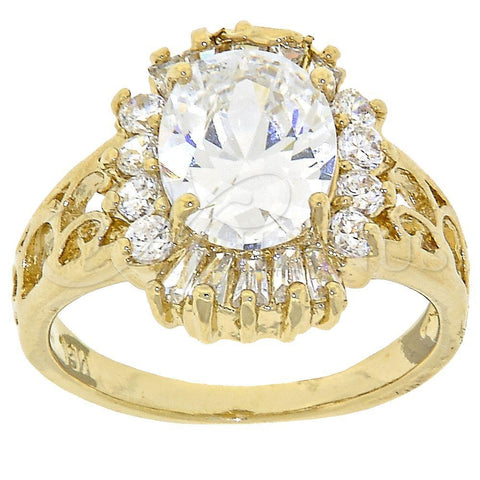 Oro Laminado Multi Stone Ring, Gold Filled Style Cluster Design, with White Cubic Zirconia, Polished, Golden Finish, 5.167.006.09 (Size 9)