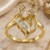 Oro Laminado Multi Stone Ring, Gold Filled Style Flower and Baguette Design, with Dark Champagne and White Cubic Zirconia, Polished, Golden Finish, 5.172.025.08 (Size 8)