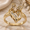 Oro Laminado Multi Stone Ring, Gold Filled Style Flower and Baguette Design, with Dark Champagne and White Cubic Zirconia, Polished, Golden Finish, 5.172.025.09 (Size 9)