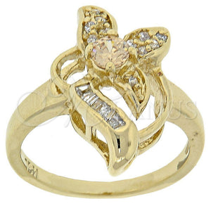 Oro Laminado Multi Stone Ring, Gold Filled Style Flower and Baguette Design, with Dark Champagne and White Cubic Zirconia, Polished, Golden Finish, 5.172.025.09 (Size 9)