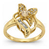 Oro Laminado Multi Stone Ring, Gold Filled Style Flower and Baguette Design, with Dark Champagne and White Cubic Zirconia, Polished, Golden Finish, 5.172.025.09 (Size 9)