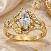 Oro Laminado Multi Stone Ring, Gold Filled Style with White Cubic Zirconia, Diamond Cutting Finish, Golden Finish, 5.165.004.09 (Size 9)