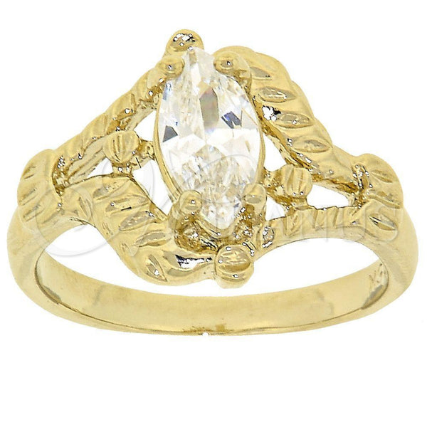 Oro Laminado Multi Stone Ring, Gold Filled Style with White Cubic Zirconia, Diamond Cutting Finish, Golden Finish, 5.165.004.09 (Size 9)
