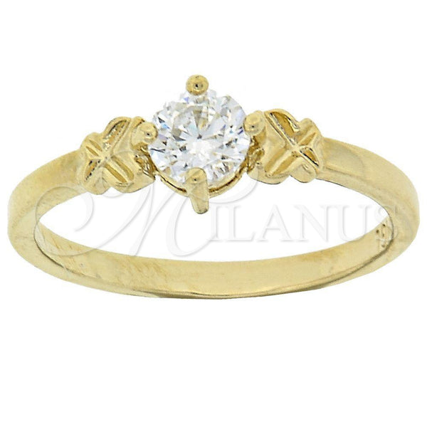 Oro Laminado Multi Stone Ring, Gold Filled Style Solitaire Design, with White Cubic Zirconia, Diamond Cutting Finish, Golden Finish, 5.166.031.08 (Size 8)
