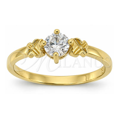 Oro Laminado Multi Stone Ring, Gold Filled Style Solitaire Design, with White Cubic Zirconia, Diamond Cutting Finish, Golden Finish, 5.166.031.08 (Size 8)