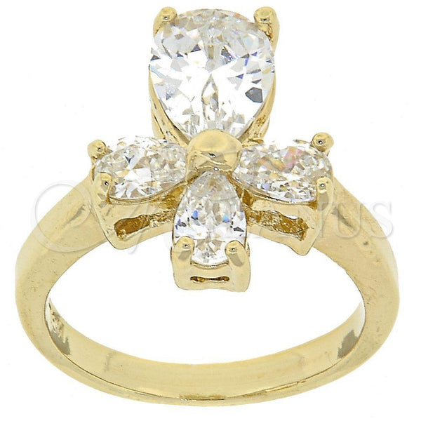 Oro Laminado Multi Stone Ring, Gold Filled Style Cross Design, with White Cubic Zirconia, Polished, Golden Finish, 5.167.013.07 (Size 7)