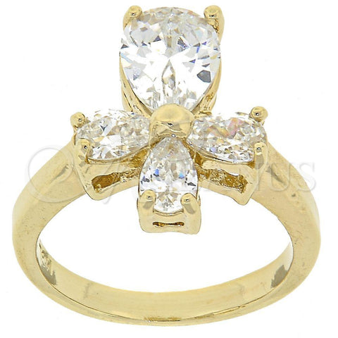 Oro Laminado Multi Stone Ring, Gold Filled Style Cross Design, with White Cubic Zirconia, Polished, Golden Finish, 5.167.013.09 (Size 9)