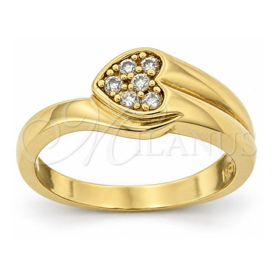 Oro Laminado Multi Stone Ring, Gold Filled Style Heart Design, with White Cubic Zirconia, Polished, Golden Finish, 5.167.024.09 (Size 9)