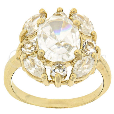 Oro Laminado Multi Stone Ring, Gold Filled Style Cluster Design, with White Cubic Zirconia, Polished, Golden for wholesale, main product view