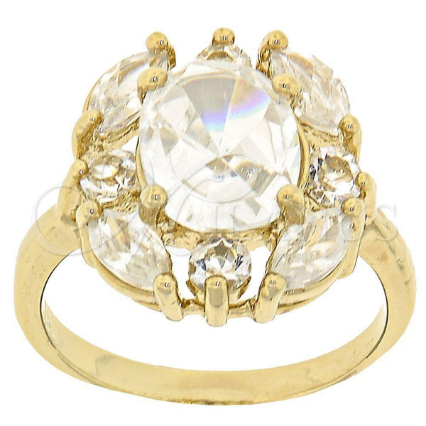 Oro Laminado Multi Stone Ring, Gold Filled Style Cluster Design, with White Cubic Zirconia, Polished, Golden Finish, 5.167.009.08 (Size 8)