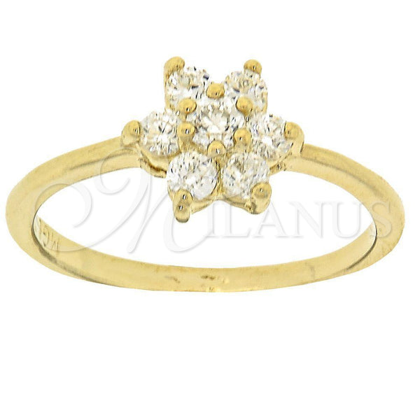Oro Laminado Multi Stone Ring, Gold Filled Style Flower Design, with White Cubic Zirconia, Polished, Golden Finish, 5.166.021.09 (Size 9)