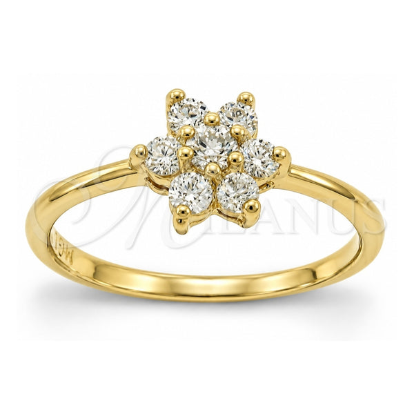 Oro Laminado Multi Stone Ring, Gold Filled Style Flower Design, with White Cubic Zirconia, Polished, Golden Finish, 5.166.021.09 (Size 9)