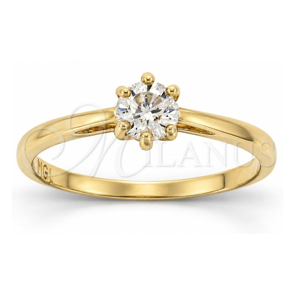 Oro Laminado Multi Stone Ring, Gold Filled Style Solitaire Design, with White Cubic Zirconia, Polished, Golden Finish, 5.166.026.08 (Size 8)