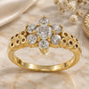 Oro Laminado Multi Stone Ring, Gold Filled Style Flower Design, with White Cubic Zirconia, Polished, Golden Finish, 5.165.002.07 (Size 7)