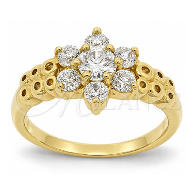 Oro Laminado Multi Stone Ring, Gold Filled Style Flower Design, with White Cubic Zirconia, Polished, Golden Finish, 5.165.002.08 (Size 8)