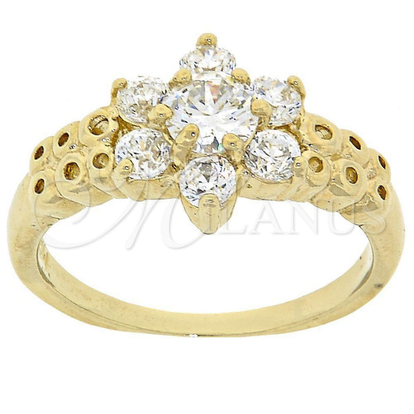Oro Laminado Multi Stone Ring, Gold Filled Style Flower Design, with White Cubic Zirconia, Polished, Golden Finish, 5.165.002.08 (Size 8)