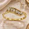 Oro Laminado Multi Stone Ring, Gold Filled Style Leaf Design, with White Cubic Zirconia, Polished, Golden Finish, 5.167.021.08 (Size 8)