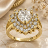 Oro Laminado Multi Stone Ring, Gold Filled Style Heart Design, with White Cubic Zirconia, Polished, Golden Finish, 5.055.006.08 (Size 8)