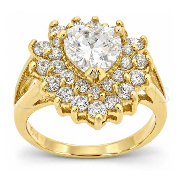 Oro Laminado Multi Stone Ring, Gold Filled Style Heart Design, with White Cubic Zirconia, Polished, Golden Finish, 5.055.006.09 (Size 9)