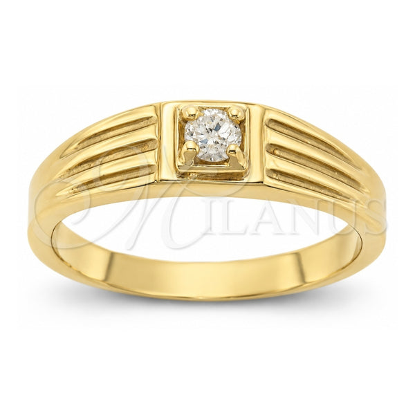 Oro Laminado Mens Ring, Gold Filled Style with White Cubic Zirconia, Diamond Cutting Finish, Golden Finish, 5.175.016.08 (Size 8)