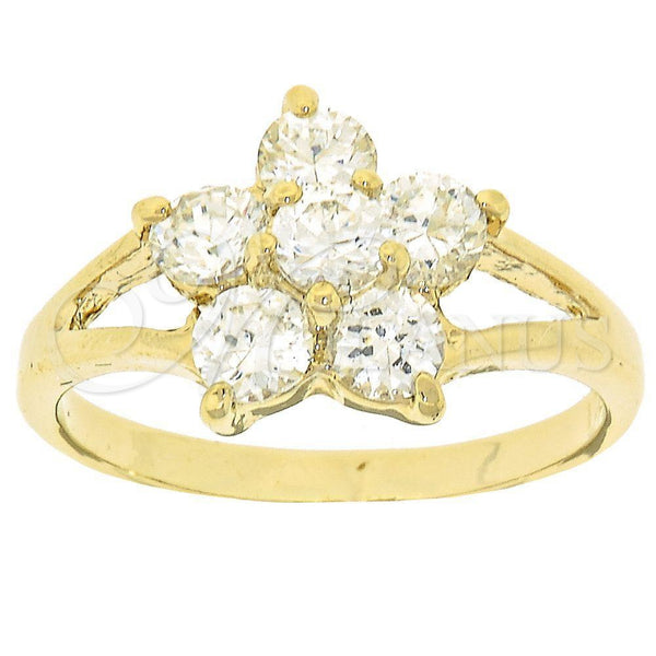 Oro Laminado Multi Stone Ring, Gold Filled Style Flower Design, with White Cubic Zirconia, Polished, Golden Finish, 5.167.007.09 (Size 9)