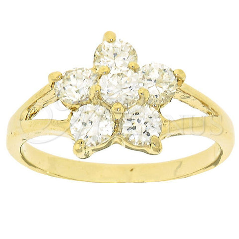 Oro Laminado Multi Stone Ring, Gold Filled Style Flower Design, with White Cubic Zirconia, Polished, Golden Finish, 5.167.007.09 (Size 9)