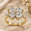 Oro Laminado Multi Stone Ring, Gold Filled Style Four-leaf Clover and Heart Design, with White Cubic Zirconia, Polished, Golden Finish, 5.169.010.08 (Size 8)