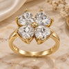 Oro Laminado Multi Stone Ring, Gold Filled Style Four-leaf Clover and Heart Design, with White Cubic Zirconia, Polished, Golden Finish, 5.169.010.09 (Size 9)