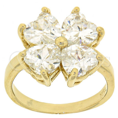 Oro Laminado Multi Stone Ring, Gold Filled Style Four-leaf Clover and Heart Design, with White Cubic Zirconia for wholesale, main product view