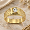 Oro Laminado Mens Ring, Gold Filled Style Solitaire Design, with White Cubic Zirconia, Diamond Cutting Finish, Golden Finish, 5.175.035.06 (Size 6)