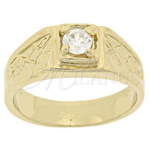 Oro Laminado Mens Ring, Gold Filled Style Solitaire Design, with White Cubic Zirconia, Diamond Cutting Finish, Golden Finish, 5.175.035.06 (Size 6)
