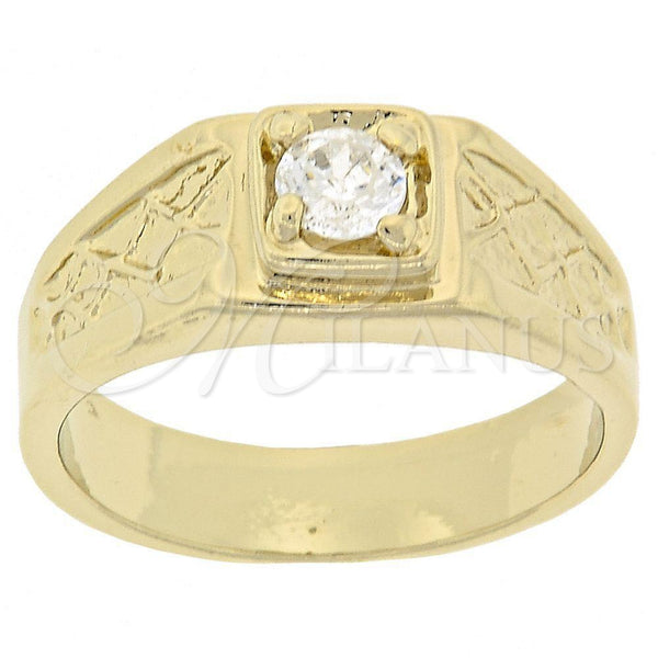Oro Laminado Mens Ring, Gold Filled Style Solitaire Design, with White Cubic Zirconia, Diamond Cutting Finish, Golden Finish, 5.175.035.06 (Size 6)
