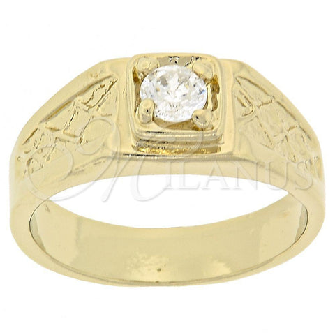 Oro Laminado Mens Ring, Gold Filled Style Solitaire Design, with White Cubic Zirconia, Diamond Cutting Finish, Golden Finish, 5.175.035.06 (Size 6)