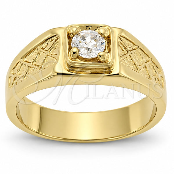 Oro Laminado Multi Stone Ring, Gold Filled Style Solitaire Design, with White Cubic Zirconia, Diamond Cutting Finish, Golden Finish, 5.175.035.08 (Size 8)