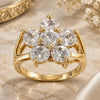 Oro Laminado Multi Stone Ring, Gold Filled Style Flower Design, with White Cubic Zirconia, Polished, Golden Finish, 5.165.013.08 (Size 8)
