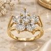 Oro Laminado Multi Stone Ring, Gold Filled Style Flower Design, with White Cubic Zirconia, Polished, Golden Finish, 5.165.013.09 (Size 9)