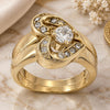 Oro Laminado Multi Stone Ring, Gold Filled Style Heart Design, with White Cubic Zirconia, Polished, Golden Finish, 5.166.001.07 (Size 7)