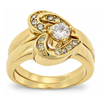 Oro Laminado Multi Stone Ring, Gold Filled Style Heart Design, with White Cubic Zirconia, Polished, Golden Finish, 5.166.001.07 (Size 7)