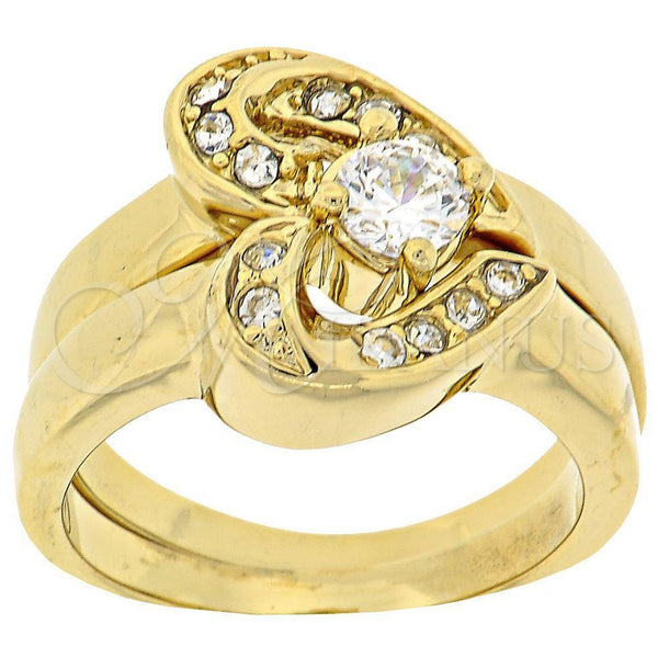 Oro Laminado Multi Stone Ring, Gold Filled Style Heart Design, with White Cubic Zirconia, Polished, Golden Finish, 5.166.001.07 (Size 7)