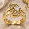 Oro Laminado Multi Stone Ring, Gold Filled Style Heart Design, with White Cubic Zirconia and White Crystal, Polished, Golden Finish, 5.166.001.08 (Size 8)